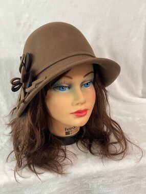 NWT Vintage Boho  Scala Wool Brown Hat flapper flower and adjustable size